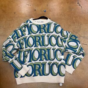 Fiorucci Men's Crewneck Sweater with Blue and Green Logo